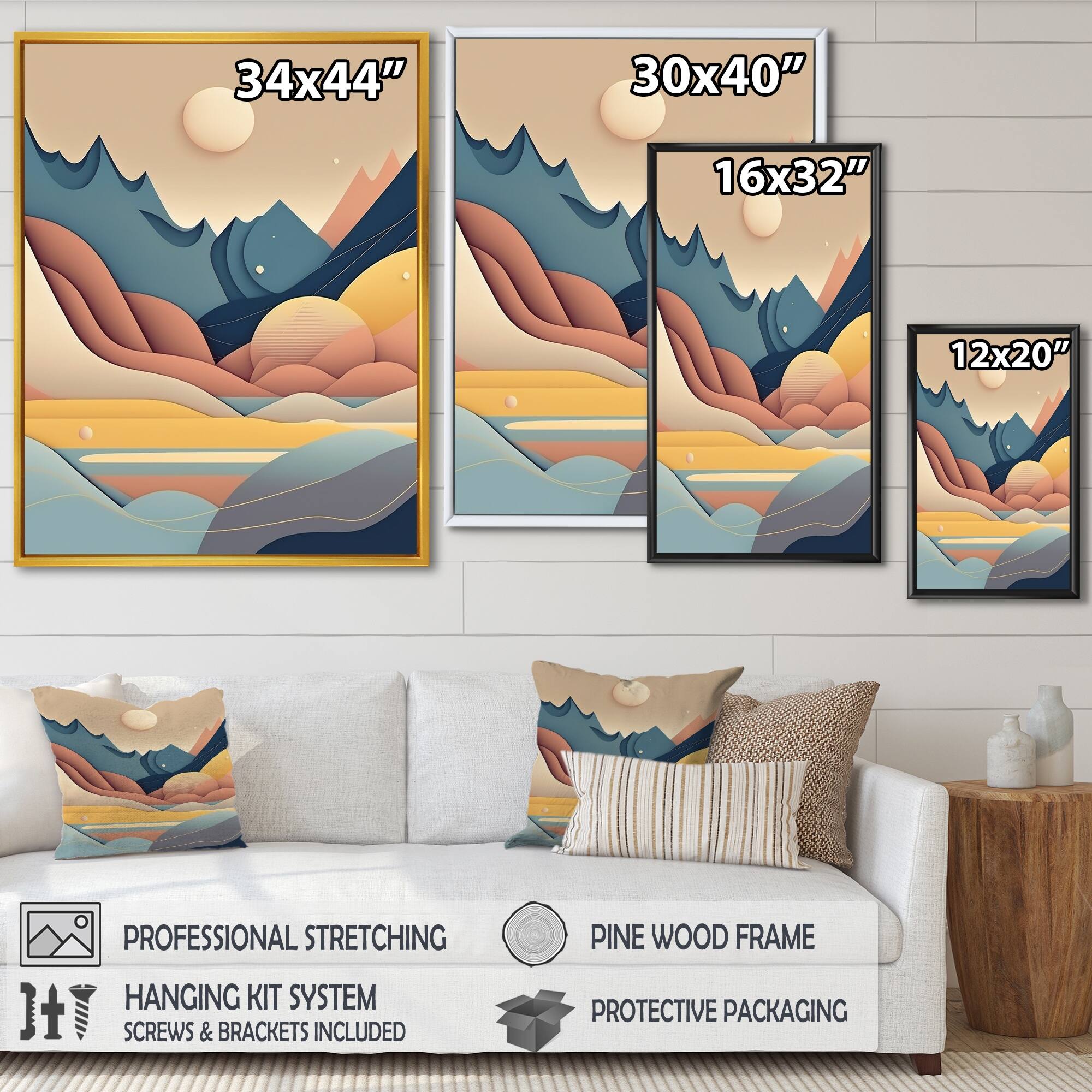 Designart "Full Moon Mountain Serenity V" Landscape Mountains Framed